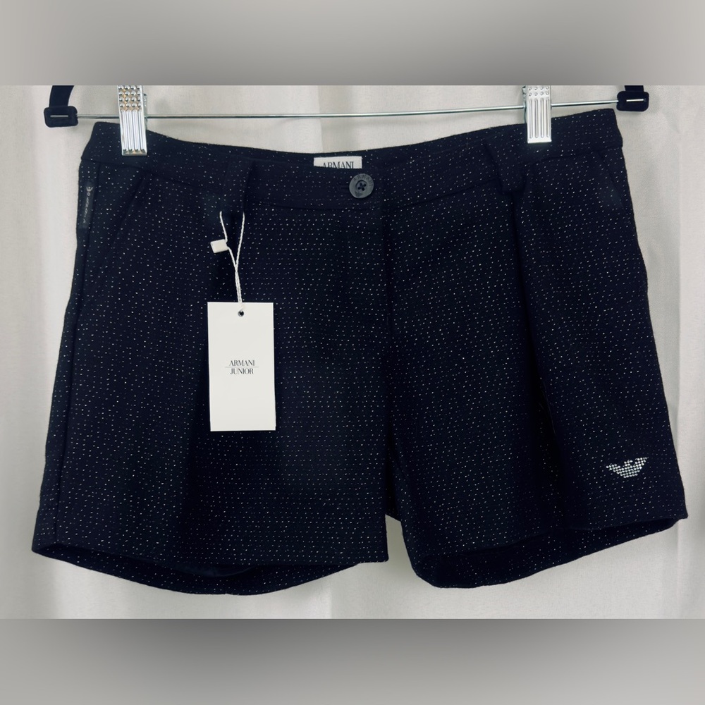 Armani Junior Black Wool Mix Trouser Shorts with Bow on Back Italian 12A. NWT